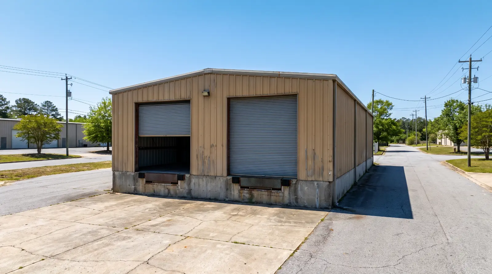 Commercial rolling steel door on a loading bay