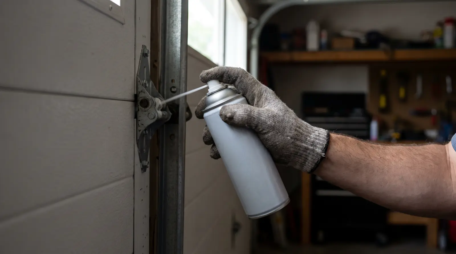 Lubricating a garage door hinge